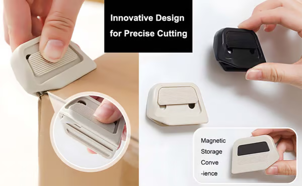 Magnetic Retractable Box Cutter - Safety Lock Utility Knife with Built-in Magnet for Easy Storage & Quick Access