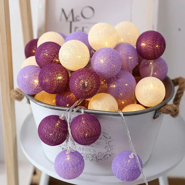 20LED Cotton Balls String Lights Garland Fairy Street Lights Christmas Decorations for Home Outdoor Wedding Garden Patio Lights