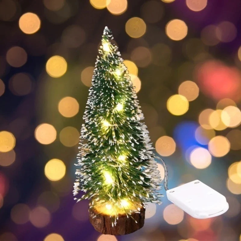 1pc LED Light Mini Artificial Christmas Trees Decorations Festival Tabletop Miniature Snow Frost Xmas Tree Decor 4Sizes