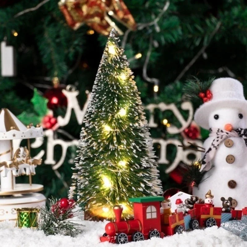1pc LED Light Mini Artificial Christmas Trees Decorations Festival Tabletop Miniature Snow Frost Xmas Tree Decor 4Sizes