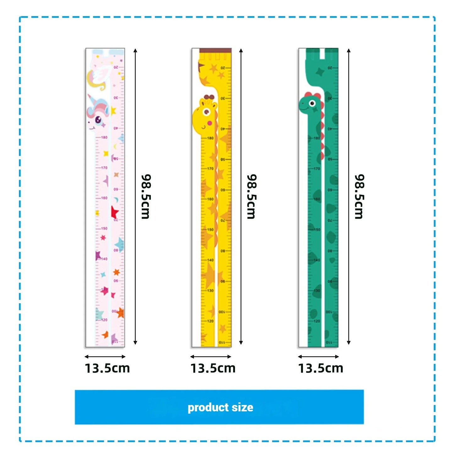 Whimsical Animal Growth Chart Wall Decals: Unicorn, Dino, Giraffe Height Stickers for Nursery & Kids Room Decor (Non-Branded)
