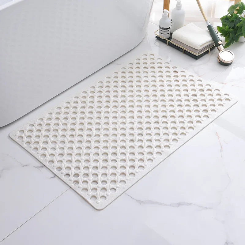 1pc Bathroom Non-Slip Mat With Suction Cup, 17x30inch Bath Rug, Shower Mat Round Hole Design, Bathroom Massage Ring, Quick Drain