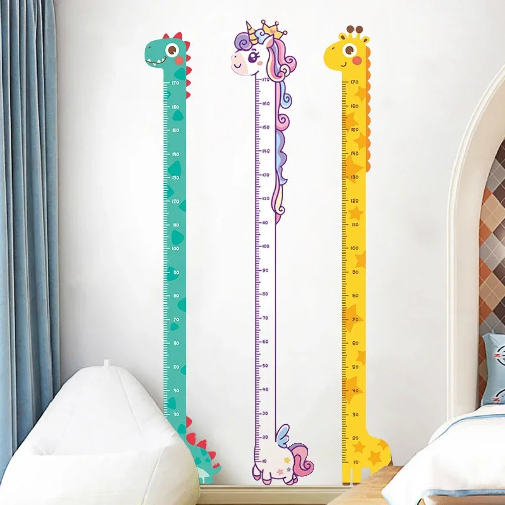 Whimsical Animal Growth Chart Wall Decals: Unicorn, Dino, Giraffe Height Stickers for Nursery & Kids Room Decor (Non-Branded)