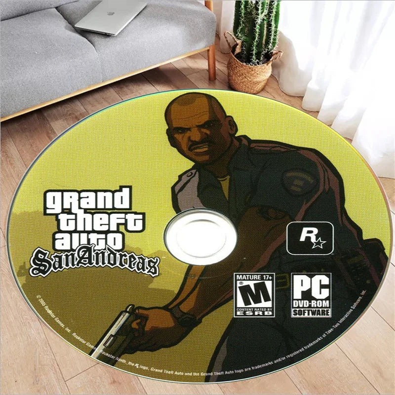 Cartoon CD Circle Carpet for Living Room Decor Personalized Round Flannel Area Rug Sofa Table Chairs Bedroom Decor Floor Mat