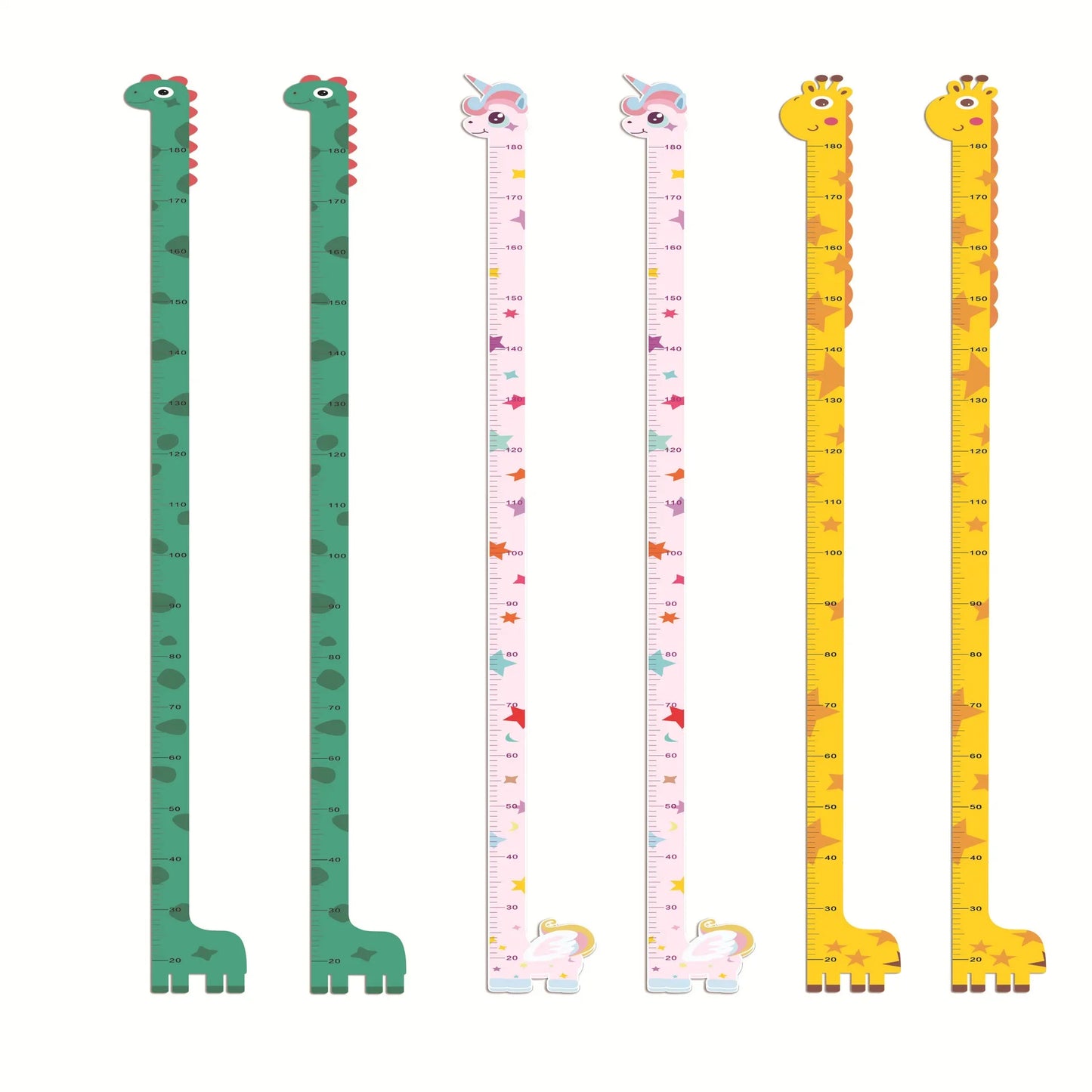 Whimsical Animal Growth Chart Wall Decals: Unicorn, Dino, Giraffe Height Stickers for Nursery & Kids Room Decor (Non-Branded)