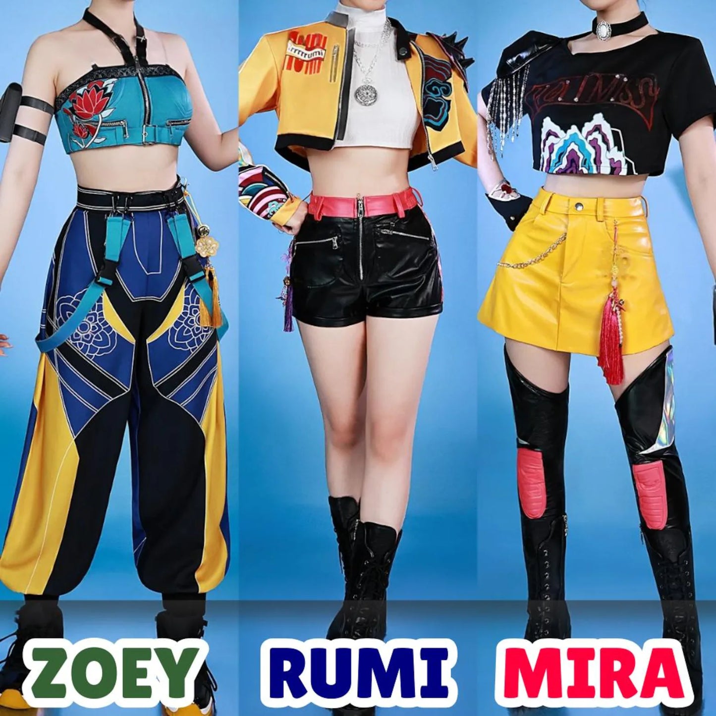 Kpop Demon Hunters Costume Mira, Rumi, Zoey Inspired Cosplay Outfit Handmade Kpop Halloween Costume Huntrix Fan Cosplay Set