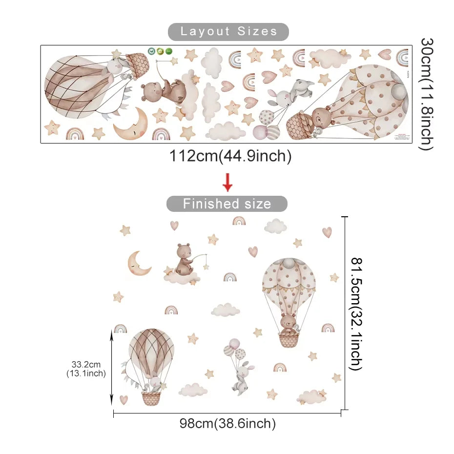 Cartoon Hot Air Balloon Animals Bear Rabbits Wall Stickers for Child Room Boy Room Decoration Nursery Baby Room Decoration Decal