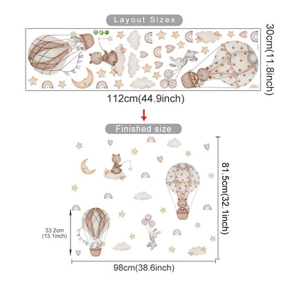 Cartoon Hot Air Balloon Animals Bear Rabbits Wall Stickers for Child Room Boy Room Decoration Nursery Baby Room Decoration Decal