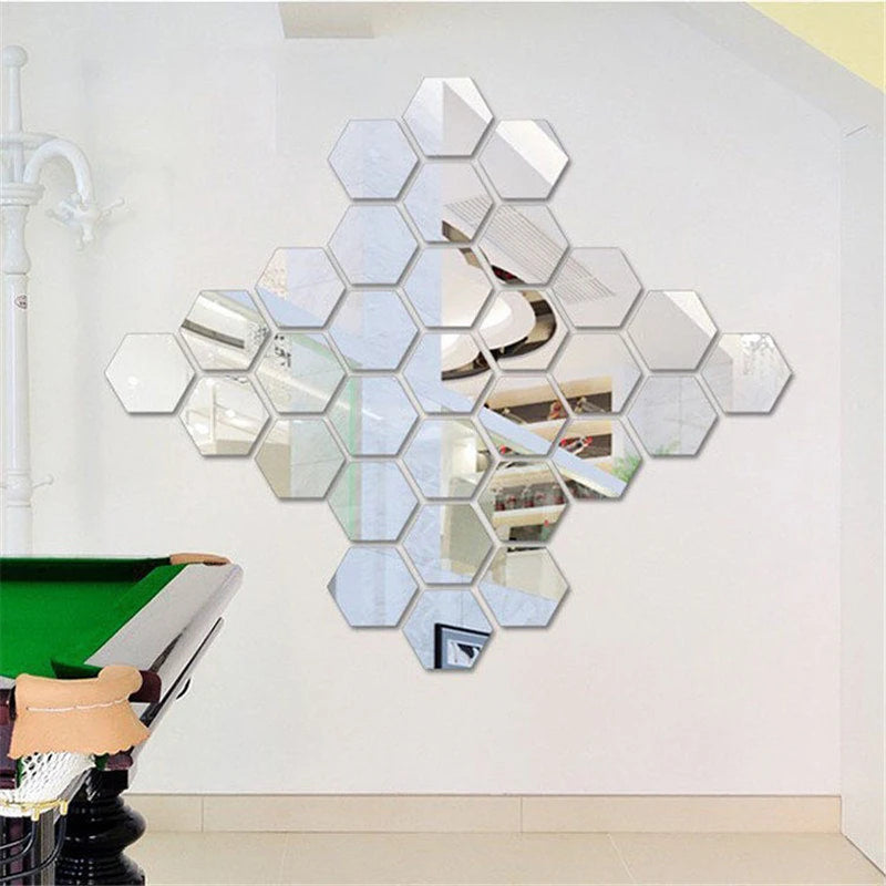 12 Self-adhesive Wall Stickers Living Room TV Background Wall Decoration Mirror Decoration Hexagonal Wall Stickers