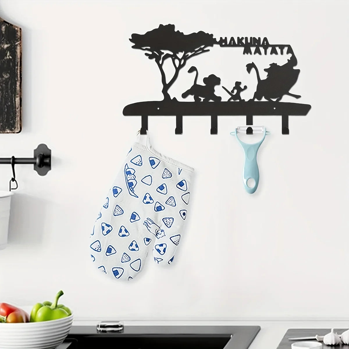 Key Hooks for Wall Decorative, Key Holder Wall Mounted With 5 Hooks Black Metal Key Organizer Rack Hanger Home Decor