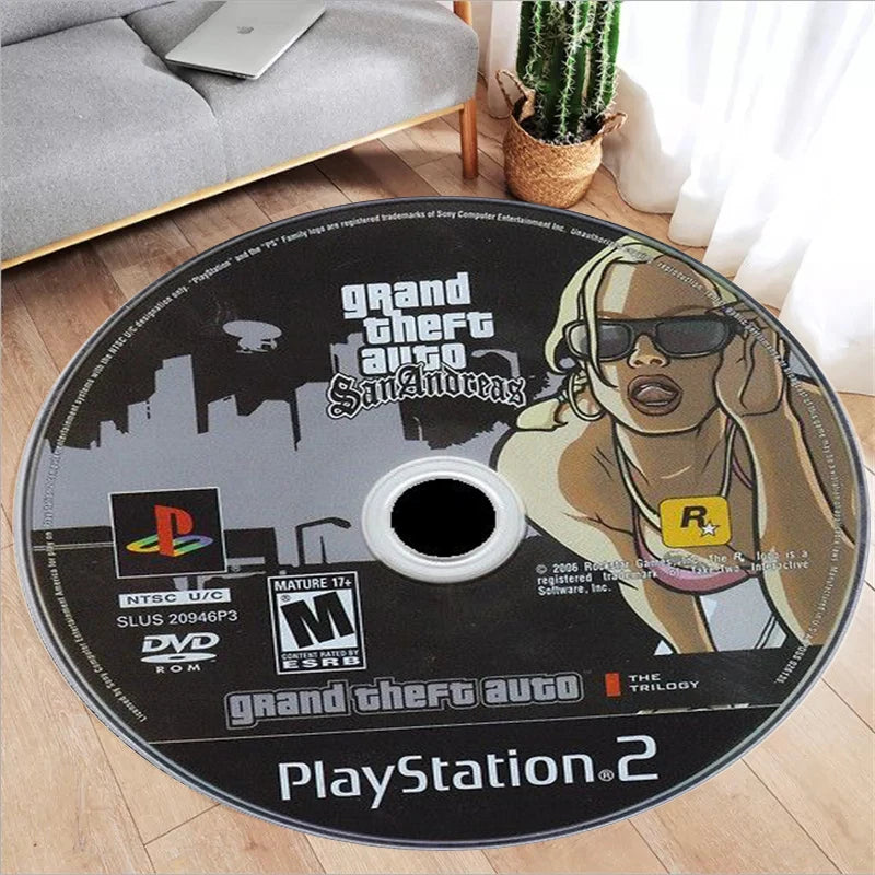 Cartoon CD Circle Carpet for Living Room Decor Personalized Round Flannel Area Rug Sofa Table Chairs Bedroom Decor Floor Mat