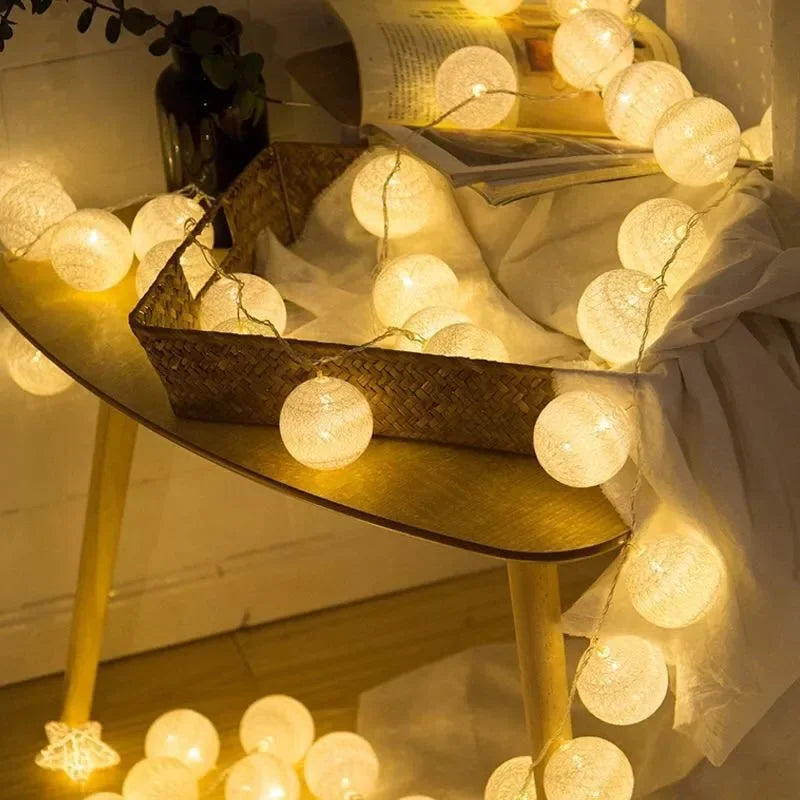 20LED Cotton Balls String Lights Garland Fairy Street Lights Christmas Decorations for Home Outdoor Wedding Garden Patio Lights