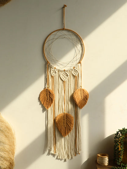 Macrame Dream Catcher Bohemian Leaf Wall Hanging Nordic Decor Boho Handmade Tapestry Ornaments for Home Living Room Decoration