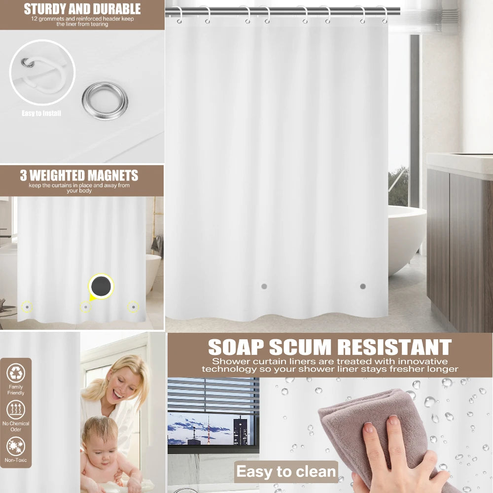 1pc 180cm/200cm PEVA Shower Curtain Waterproof Mildew Proof Durable Bathroom Screens With Hook Transparent White Black Curtains