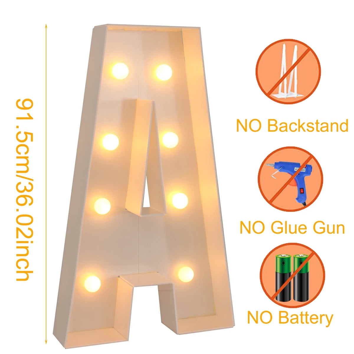 91.5CM Giant Letter Led Light Frame Box Baby Shower 1st Birthday Wedding Party Decor Christmas DIY Name Balloon Filling Box