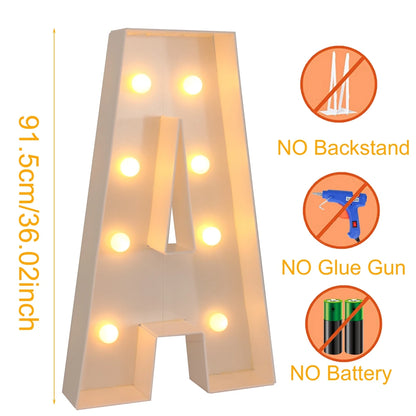 91.5CM Giant Letter Led Light Frame Box Baby Shower 1st Birthday Wedding Party Decor Christmas DIY Name Balloon Filling Box