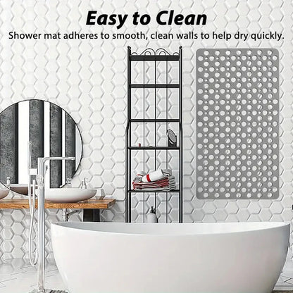 1pc Bathroom Non-Slip Mat With Suction Cup, 17x30inch Bath Rug, Shower Mat Round Hole Design, Bathroom Massage Ring, Quick Drain