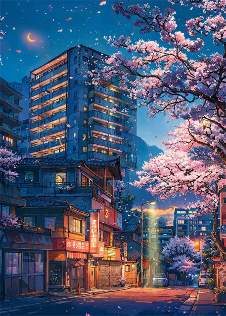 Japanese Street Scenery Sakura Architecture Canvas Posters and Prints Wall Art Paintings Mural for Modern Living Room Home Decor