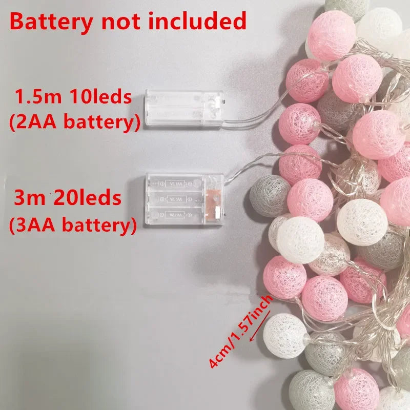 20LED Cotton Balls String Lights Garland Fairy Street Lights Christmas Decorations for Home Outdoor Wedding Garden Patio Lights
