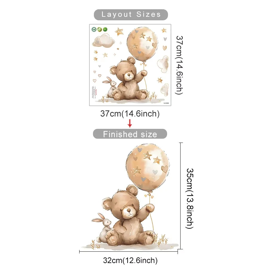 Cartoon Hot Air Balloon Animals Bear Rabbits Wall Stickers for Child Room Boy Room Decoration Nursery Baby Room Decoration Decal