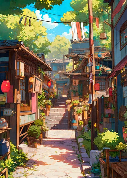 Japanese Street Scenery Sakura Architecture Canvas Posters and Prints Wall Art Paintings Mural for Modern Living Room Home Decor