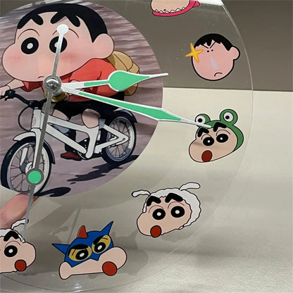 Kawaii Anime Crayon Shin-Chan Acrylic Clock Creative Simple Desktop Decration Cute Wall Hanging Clocks No Battery Girls Gifts