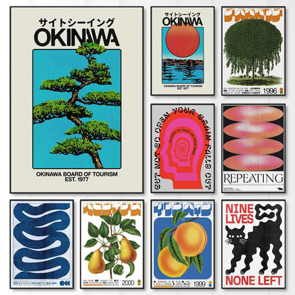 Japan Okinawa Travel Green Willow Tree Canvas Poster Abstract Open Your Mind Wall Art Prints for Modern Living Room Home Decor