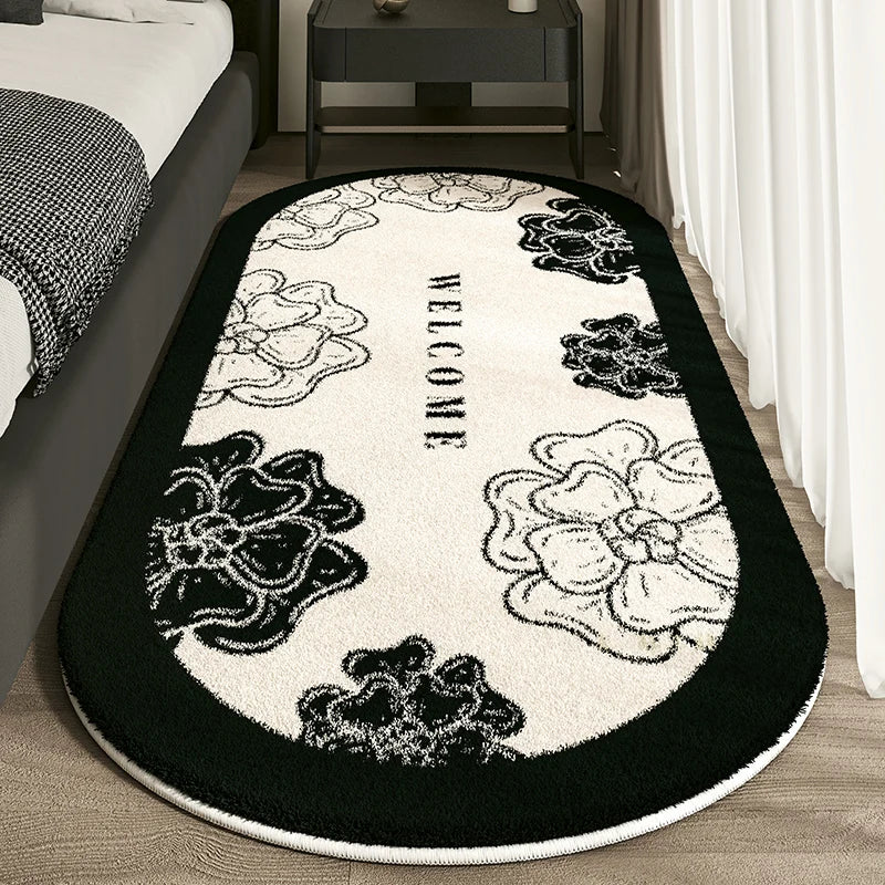 VIKAMA Cashmere Imitated French Small Fragrance Bed Rug Advanced Sense Living Room Study Oval Dirt Resistant Non-Slip Carpet