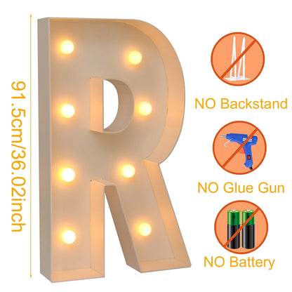 91.5CM Giant Letter Led Light Frame Box Baby Shower 1st Birthday Wedding Party Decor Christmas DIY Name Balloon Filling Box