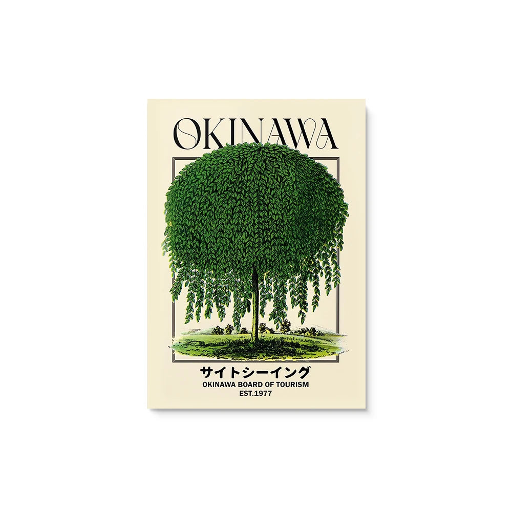 Japan Okinawa Travel Green Willow Tree Canvas Poster Abstract Open Your Mind Wall Art Prints for Modern Living Room Home Decor