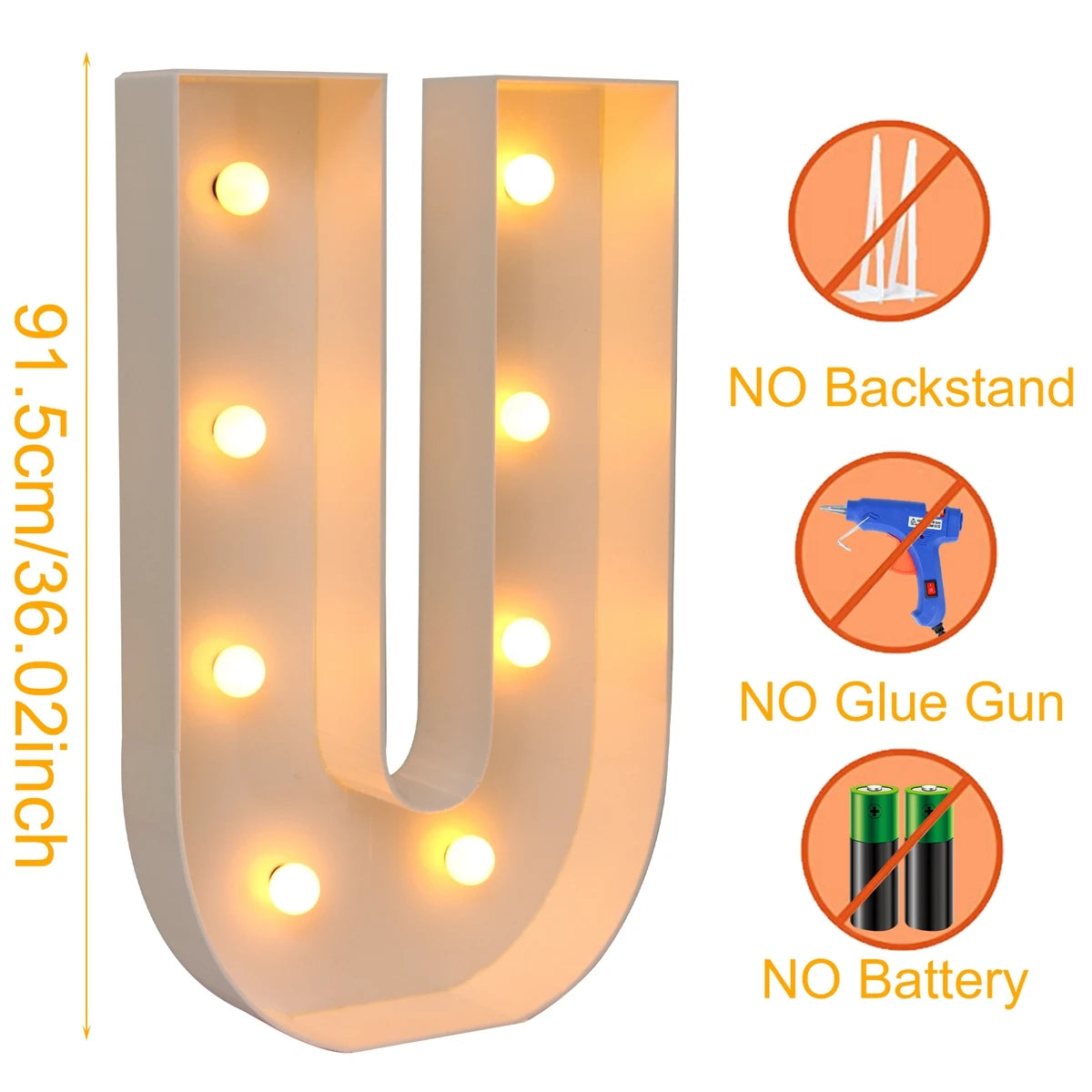91.5CM Giant Letter Led Light Frame Box Baby Shower 1st Birthday Wedding Party Decor Christmas DIY Name Balloon Filling Box