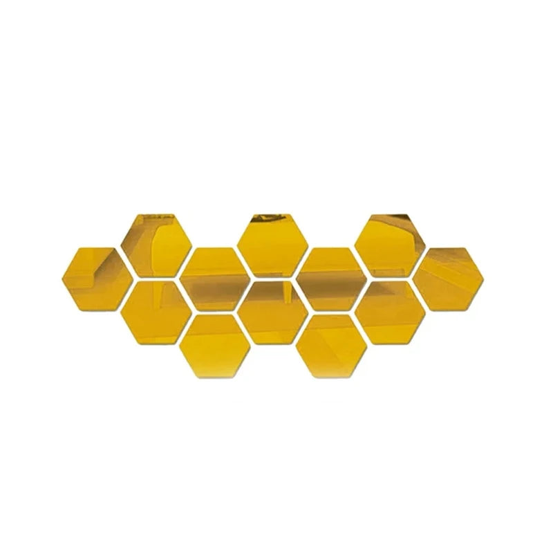 12 Self-adhesive Wall Stickers Living Room TV Background Wall Decoration Mirror Decoration Hexagonal Wall Stickers