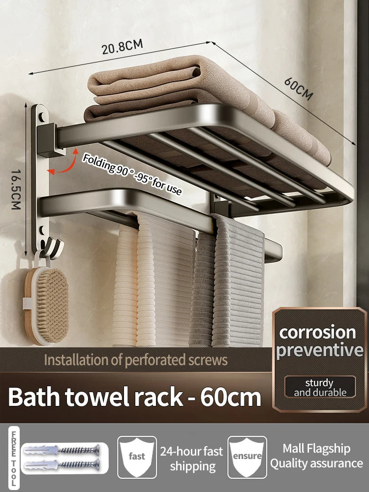 Upgrade And Thicken Grey/Black 40CM-60CM Towel Rack Space Aluminum Toilet Storage Rack Wall Mounted BathTowel Rack