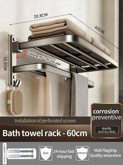 Upgrade And Thicken Grey/Black 40CM-60CM Towel Rack Space Aluminum Toilet Storage Rack Wall Mounted BathTowel Rack
