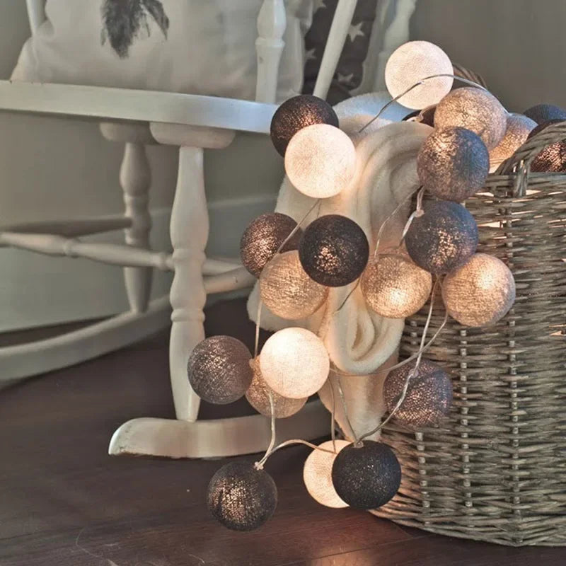 20LED Cotton Balls String Lights Garland Fairy Street Lights Christmas Decorations for Home Outdoor Wedding Garden Patio Lights