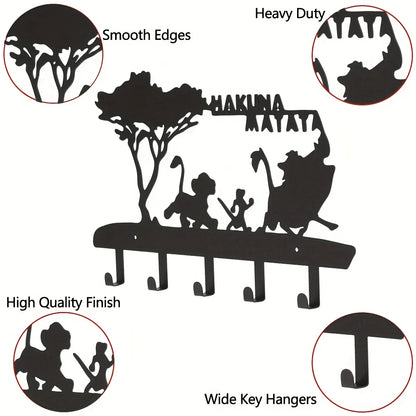 Key Hooks for Wall Decorative, Key Holder Wall Mounted With 5 Hooks Black Metal Key Organizer Rack Hanger Home Decor