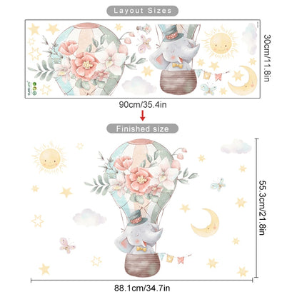 Cartoon Hot Air Balloon Animals Bear Rabbits Wall Stickers for Child Room Boy Room Decoration Nursery Baby Room Decoration Decal