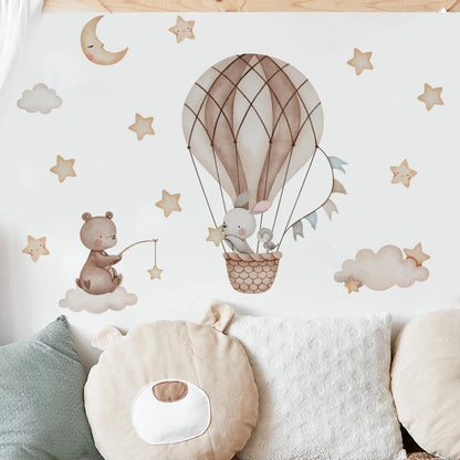 Cartoon Hot Air Balloon Animals Bear Rabbits Wall Stickers for Child Room Boy Room Decoration Nursery Baby Room Decoration Decal