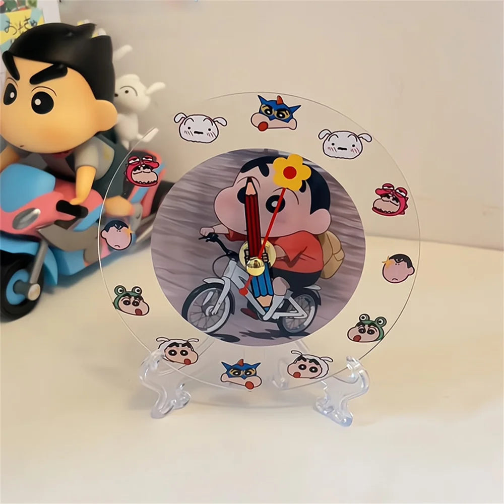 Kawaii Anime Crayon Shin-Chan Acrylic Clock Creative Simple Desktop Decration Cute Wall Hanging Clocks No Battery Girls Gifts