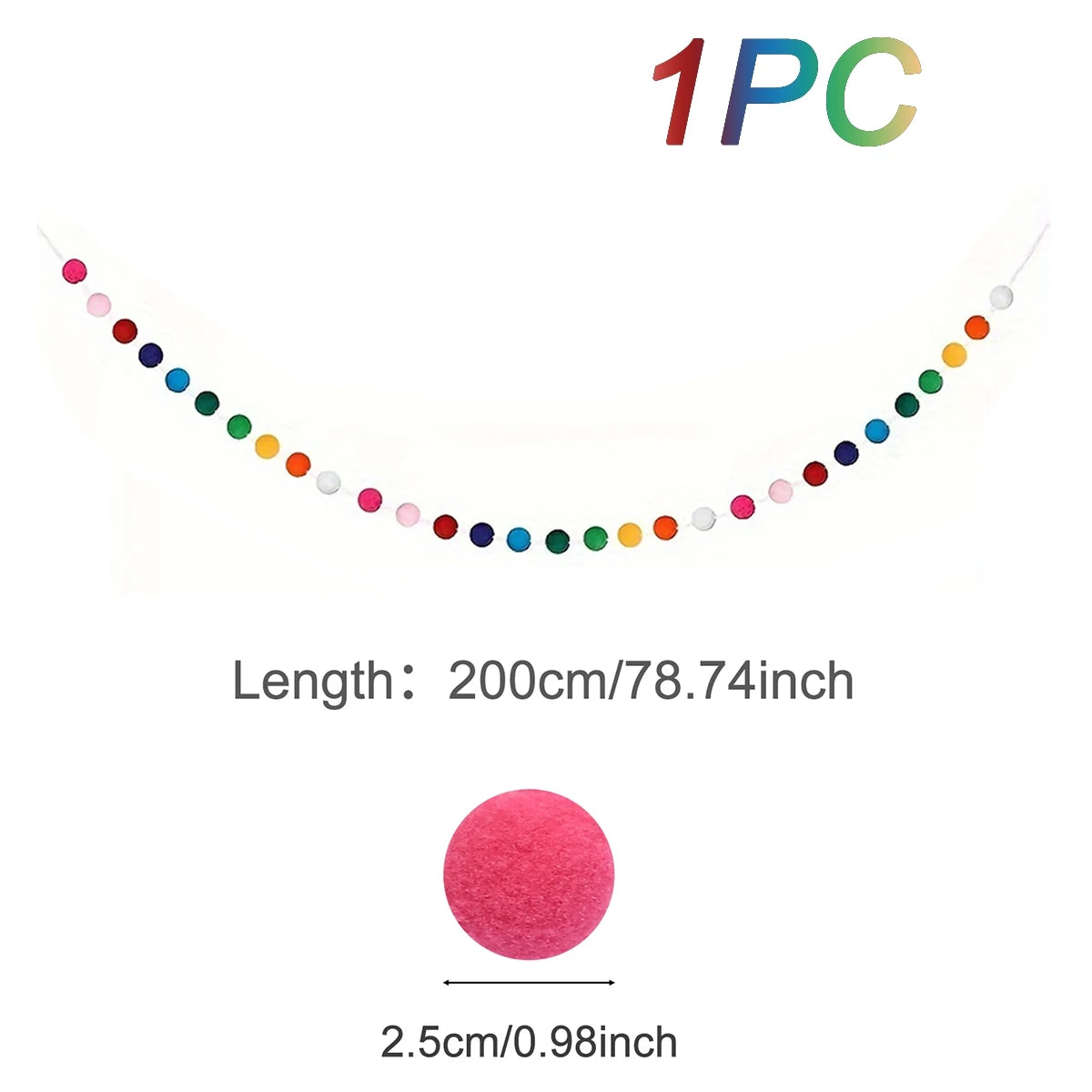 2M Felt Ball Garland Pompom String Ornaments For Boho Home Bedroom Decor Baby Shower Birthday Christmas Wall Decor