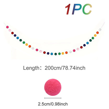 2M Felt Ball Garland Pompom String Ornaments For Boho Home Bedroom Decor Baby Shower Birthday Christmas Wall Decor