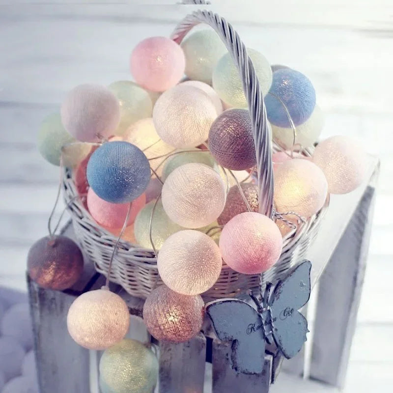 20LED Cotton Balls String Lights Garland Fairy Street Lights Christmas Decorations for Home Outdoor Wedding Garden Patio Lights