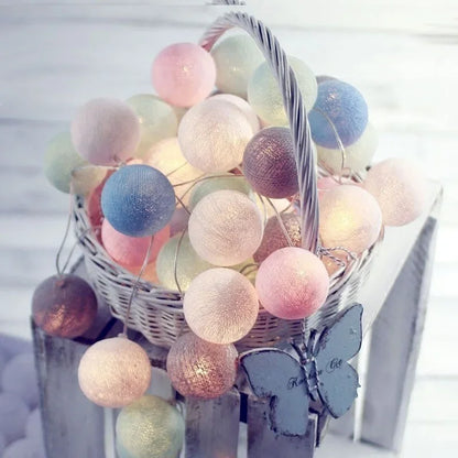 20LED Cotton Balls String Lights Garland Fairy Street Lights Christmas Decorations for Home Outdoor Wedding Garden Patio Lights