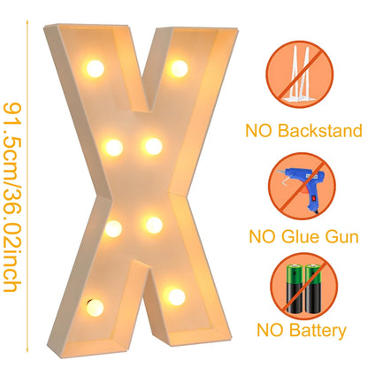 91.5CM Giant Letter Led Light Frame Box Baby Shower 1st Birthday Wedding Party Decor Christmas DIY Name Balloon Filling Box