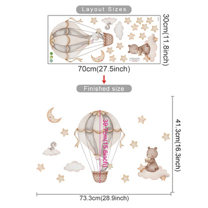 Cartoon Hot Air Balloon Animals Bear Rabbits Wall Stickers for Child Room Boy Room Decoration Nursery Baby Room Decoration Decal