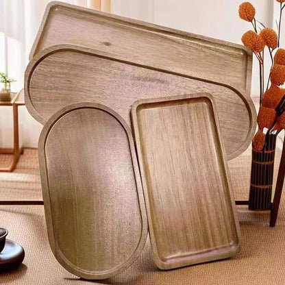 Solid Wood Dessert Plate Round/Rectangle Food Tray Snack Dried Fruit Tea Tray Japanese-style Bread Board Pallet Kitchen Supplies