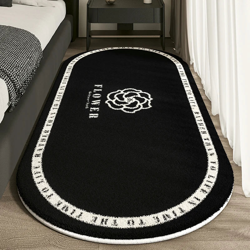 VIKAMA Cashmere Imitated French Small Fragrance Bed Rug Advanced Sense Living Room Study Oval Dirt Resistant Non-Slip Carpet