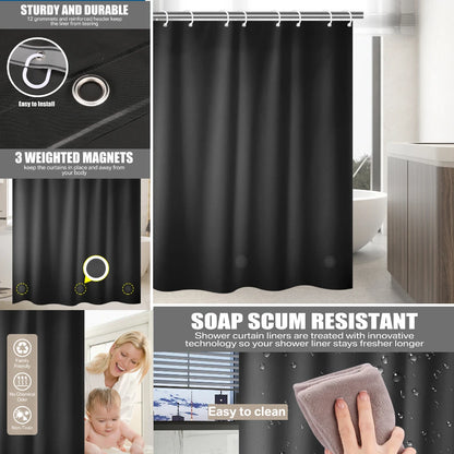 1pc 180cm/200cm PEVA Shower Curtain Waterproof Mildew Proof Durable Bathroom Screens With Hook Transparent White Black Curtains