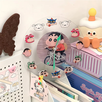 Kawaii Anime Crayon Shin-Chan Acrylic Clock Creative Simple Desktop Decration Cute Wall Hanging Clocks No Battery Girls Gifts
