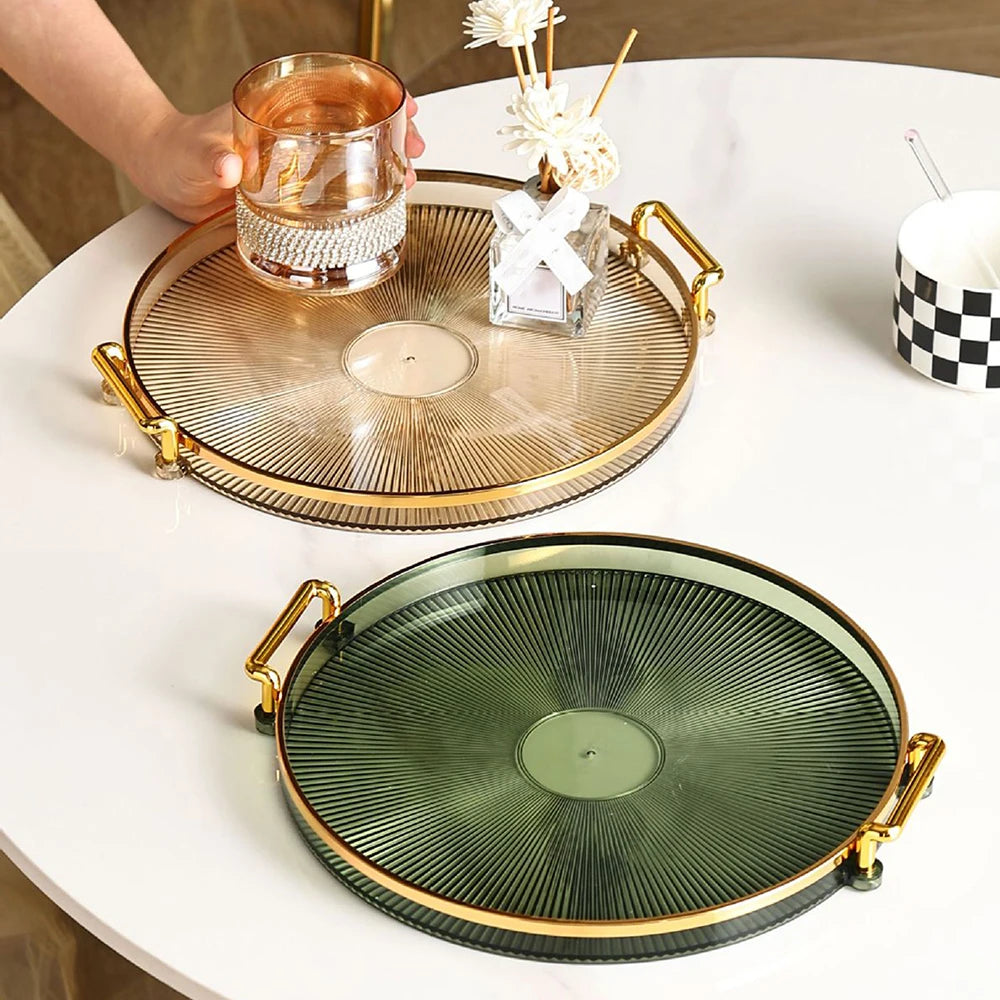 Round Serving Decorative Tray Plastic Serving Tray Kitchen Storages Decor for Party Coffee Table for Living Room Bathroom